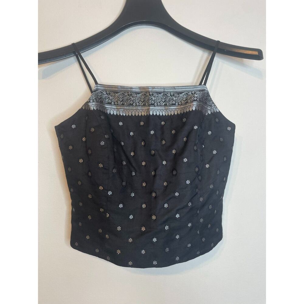 Ann Taylor Womens Silk Metallic Crop Camisole Tank Top Sleeveless Size 2P Black